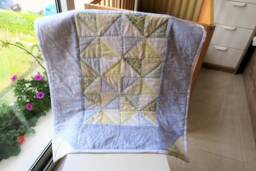 Baby Blanket, Patchwork, Handmade, Blue, Yellow, White, Ecru