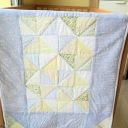 Baby Blanket, Patchwork, Handmade, Blue, Yellow, White, Ecru - thumbnail 3