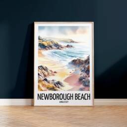 Newborough Beach Travel Print - Watercolour Poster Design - Wall Artwork Anglesey UK Gifts Home Decor Art Gift England Picture - thumbnail 2