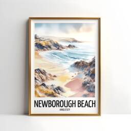 Newborough Beach Travel Print - Watercolour Poster Design - Wall Artwork Anglesey UK Gifts Home Decor Art Gift England Picture - thumbnail 1