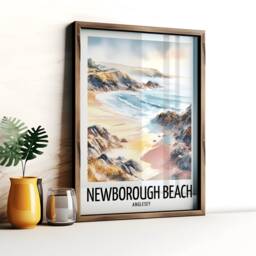 Newborough Beach Travel Print - Watercolour Poster Design - Wall Artwork Anglesey UK Gifts Home Decor Art Gift England Picture - thumbnail 3