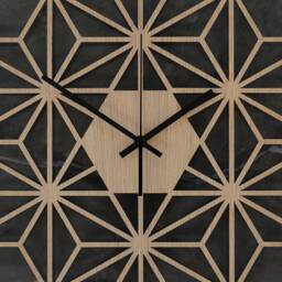 Geometric Design Oak Wood Wall Clock Snowflake - 43 cm Diameter Beautiful Oversize Silent For Cozy & Stylish Home - thumbnail 2