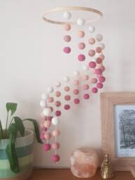Pink & White Cascading Felt Ball Mobile, Soft Coloured Nursery, Childrens Bedroom Decoration With Matching Garland + Heart - thumbnail 1