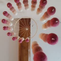 Pink & White Cascading Felt Ball Mobile, Soft Coloured Nursery, Childrens Bedroom Decoration With Matching Garland + Heart - thumbnail 3