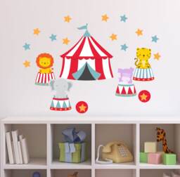 Circus Tent Animals Wall Decals, Carnival Big Top Reusable Animal Vinyl Cling