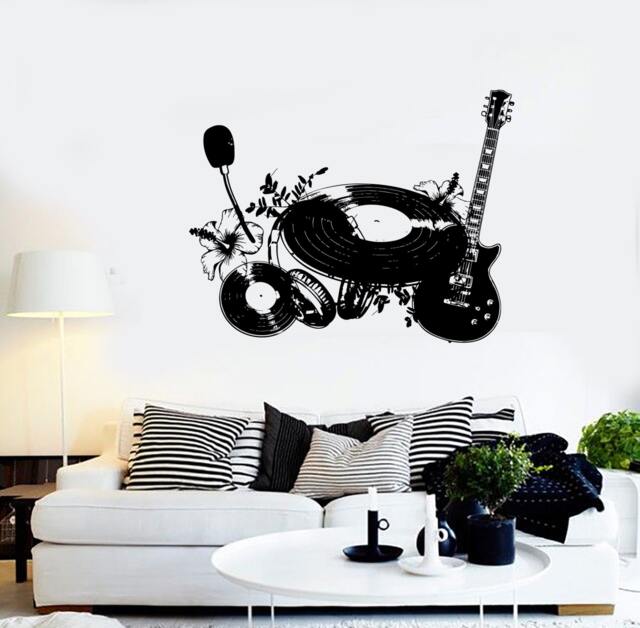 Wall Vinyl Music Shield Flower Instruments Guaranteed Quality Decal Mural Art 1554Dz - image 1