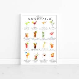Classic Cocktails List Print, Cocktail Lover Gift, Personalised Bar Decor, Watercolour Alcohol Poster, Kitchen Wall Prints - thumbnail 2