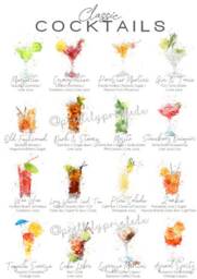 Classic Cocktails List Print, Cocktail Lover Gift, Personalised Bar Decor, Watercolour Alcohol Poster, Kitchen Wall Prints - thumbnail 3