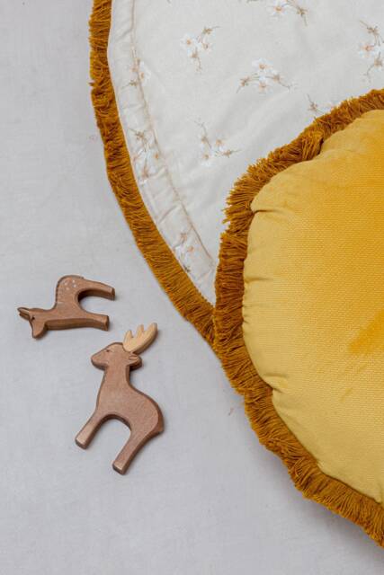 Ecru Small Flowers & Mustard - Round Baby Play Mat, Boxkleed - image 1