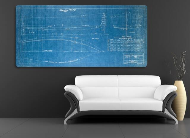 Vintage 1940 V Bottom Fisherman Boat Blueprint Canvas Wall Art - image 1