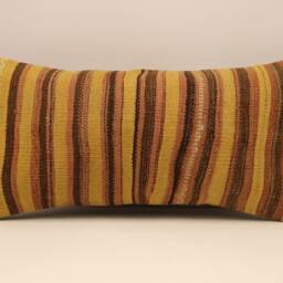 Throw Kilim Pillow 12x24 Inch - 30x60 cm Vintage Rug Turkish Pillow Cushion Art Deco Lumbar Cover 4Oaf-437 - thumbnail 2