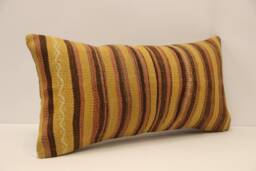 Throw Kilim Pillow 12x24 Inch - 30x60 cm Vintage Rug Turkish Pillow Cushion Art Deco Lumbar Cover 4Oaf-437