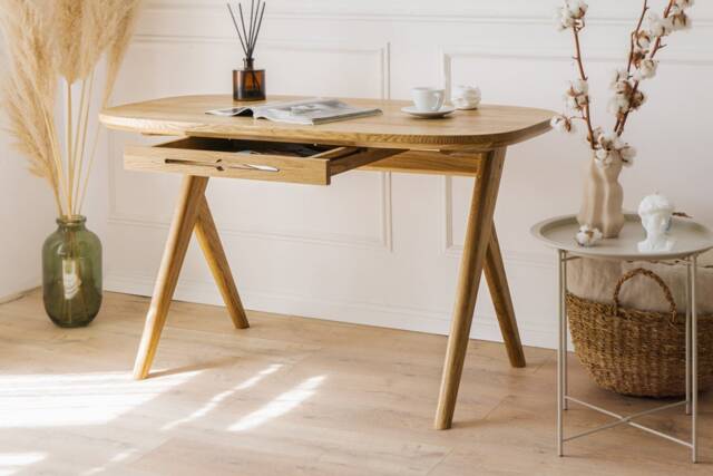 Small Solid Oak Writing Desk With Drawer For Laptop Also As Makeup Vanity Table Her - image 1