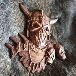Viking Norse Skull Onlay Carved Odin Thor Pagan Wood Carving - thumbnail 3