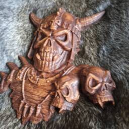 Viking Norse Skull Onlay Carved Odin Thor Pagan Wood Carving - thumbnail 2