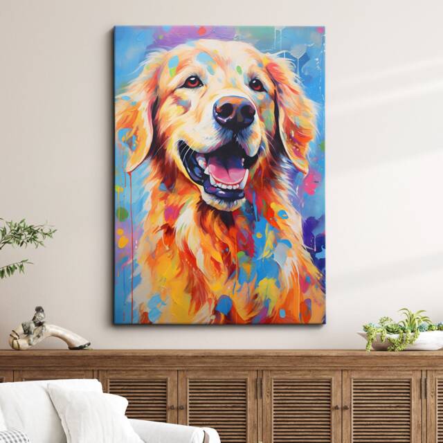 Golden Retriever Fun Animal Dog Pet Lover Abstract Oil Painting Wall Art, Framed Canvas Poster Print, Home Kitchen Office Room Decor, Gifts - image 1