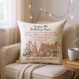 Personalised 18Th Birthday Girl Plush Linen Cushion With Pink & Gold Gonk Design Birth Stats - Gifts For - thumbnail 2