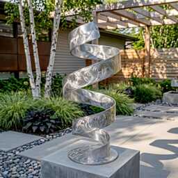 Silver Metal Art Sculpture Handcrafted Luxury Modern Twist, Indoor Or Outdoor