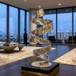 Silver Metal Art Sculpture Handcrafted Luxury Modern Twist, Indoor Or Outdoor - thumbnail 3