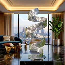 Silver Metal Art Sculpture Handcrafted Luxury Modern Twist, Indoor Or Outdoor - thumbnail 2