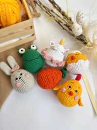 Baby First Easter Basket Stuffers Egg Rattle, Crochet Carrot Montessori Baby & Toddler Toys Infant - thumbnail 1