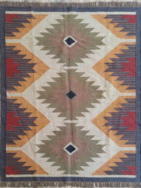 Handwoven Wool Jute Flatweave Rug With Geometric Diamond Motifs - image 1