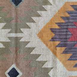 Handwoven Wool Jute Flatweave Rug With Geometric Diamond Motifs - thumbnail 3