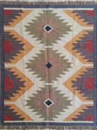 Handwoven Wool Jute Flatweave Rug With Geometric Diamond Motifs - thumbnail 1