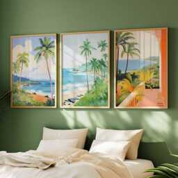 Set Of 3 Hawaii Posters, Usa Tropical Island Prints Set, Beach Ocean Palm Tree Wall Art, Hawaiian Decor Prints, Vacation Gift - thumbnail 2