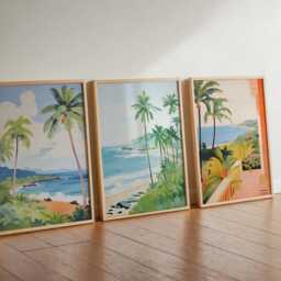 Set Of 3 Hawaii Posters, Usa Tropical Island Prints Set, Beach Ocean Palm Tree Wall Art, Hawaiian Decor Prints, Vacation Gift - thumbnail 3