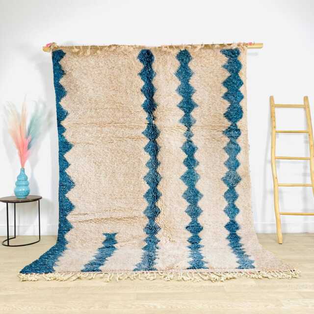 Authentic Blue & White Moroccan Rug, Shag Berber Rug, Large Area Rug - image 1