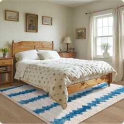 Authentic Blue & White Moroccan Rug, Shag Berber Rug, Large Area Rug - thumbnail 3