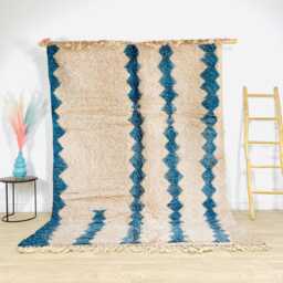 Authentic Blue & White Moroccan Rug, Shag Berber Rug, Large Area Rug
