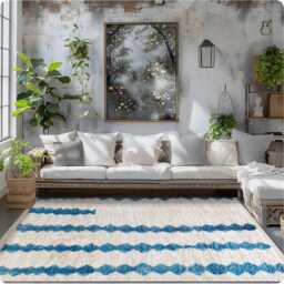 Authentic Blue & White Moroccan Rug, Shag Berber Rug, Large Area Rug - thumbnail 4