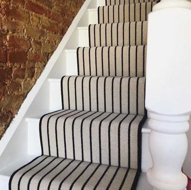 Beige With Black Stripe Wool Stair Runner Whipped Edge - image 1