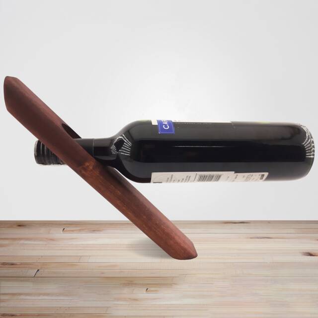 Personalized Wine Bottle Holder Engraved Wooden Rustic Balancer Floating Stand - image 1