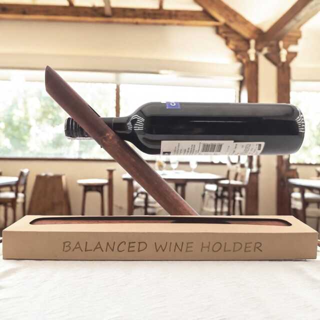 Personalized Wine Bottle Holder Engraved Wooden Rustic Balancer Floating Stand - image 1