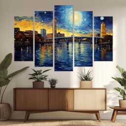 Abstract Jacksonville Canvas Print in Van Gogh Starry Night Style, Skyline, Wall Art, Florida Art - thumbnail 2