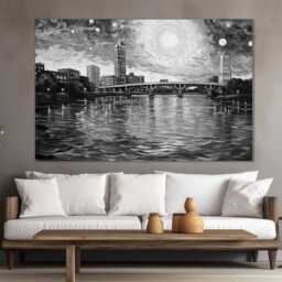 Abstract Jacksonville Canvas Print in Van Gogh Starry Night Style, Skyline, Wall Art, Florida Art - thumbnail 3