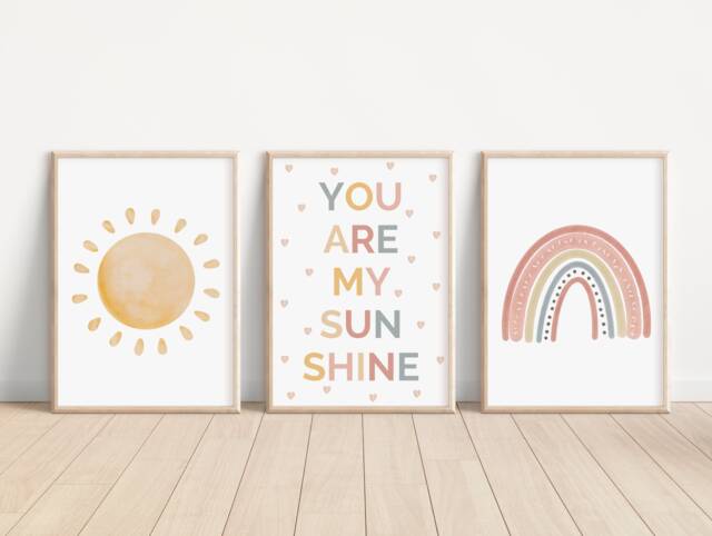 You Are My Sunshine Prints - Nursery Wall Art Playroom Rainbow Theme Decor Girls Bedroom - image 1
