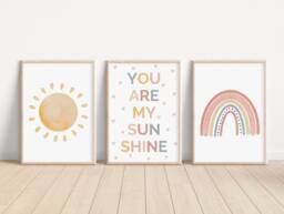 You Are My Sunshine Prints - Nursery Wall Art Playroom Rainbow Theme Decor Girls Bedroom - thumbnail 1