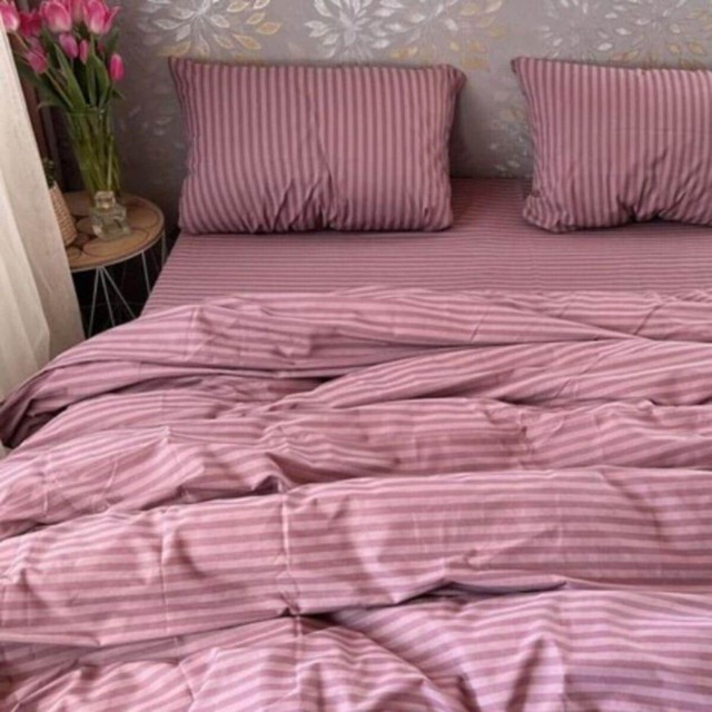 striped Cotton Bedding - Powder Pink Set Duvet Cover, Pillowcases, Flat Or Fitted Sheet Made To Order - image 1