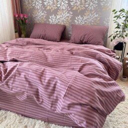 striped Cotton Bedding - Powder Pink Set Duvet Cover, Pillowcases, Flat Or Fitted Sheet Made To Order - thumbnail 2