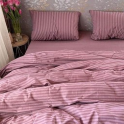 striped Cotton Bedding - Powder Pink Set Duvet Cover, Pillowcases, Flat Or Fitted Sheet Made To Order