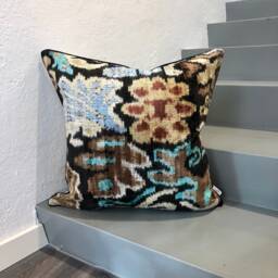 Sealife Velvet Ikat Pillow Cover - Decorative Cushion For Sofa Or Bed - thumbnail 1