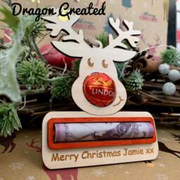 Personalised Reindeer Christmas Ornament Lindor Chocolate & Money Holder, Cash Envelope - thumbnail 2