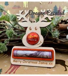 Personalised Reindeer Christmas Ornament Lindor Chocolate & Money Holder, Cash Envelope - thumbnail 1