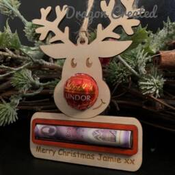 Personalised Reindeer Christmas Ornament Lindor Chocolate & Money Holder, Cash Envelope - thumbnail 3