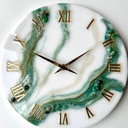 Emerald Lines Epoxy Resin Clock, Elegant Wall Clock, Green Aventurine & Agate Inlay - thumbnail 4