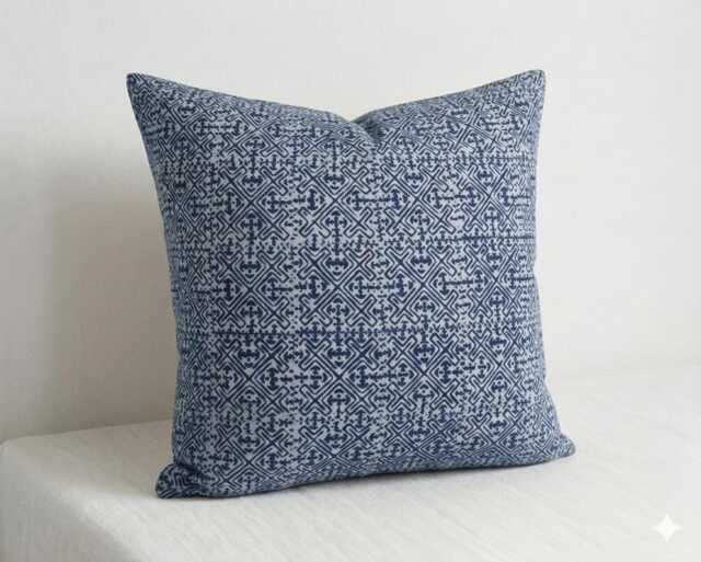 Hmong Indigo Batik Pillow Cover - Hill Tribe Ethnic Cushion - 20x20 - image 1